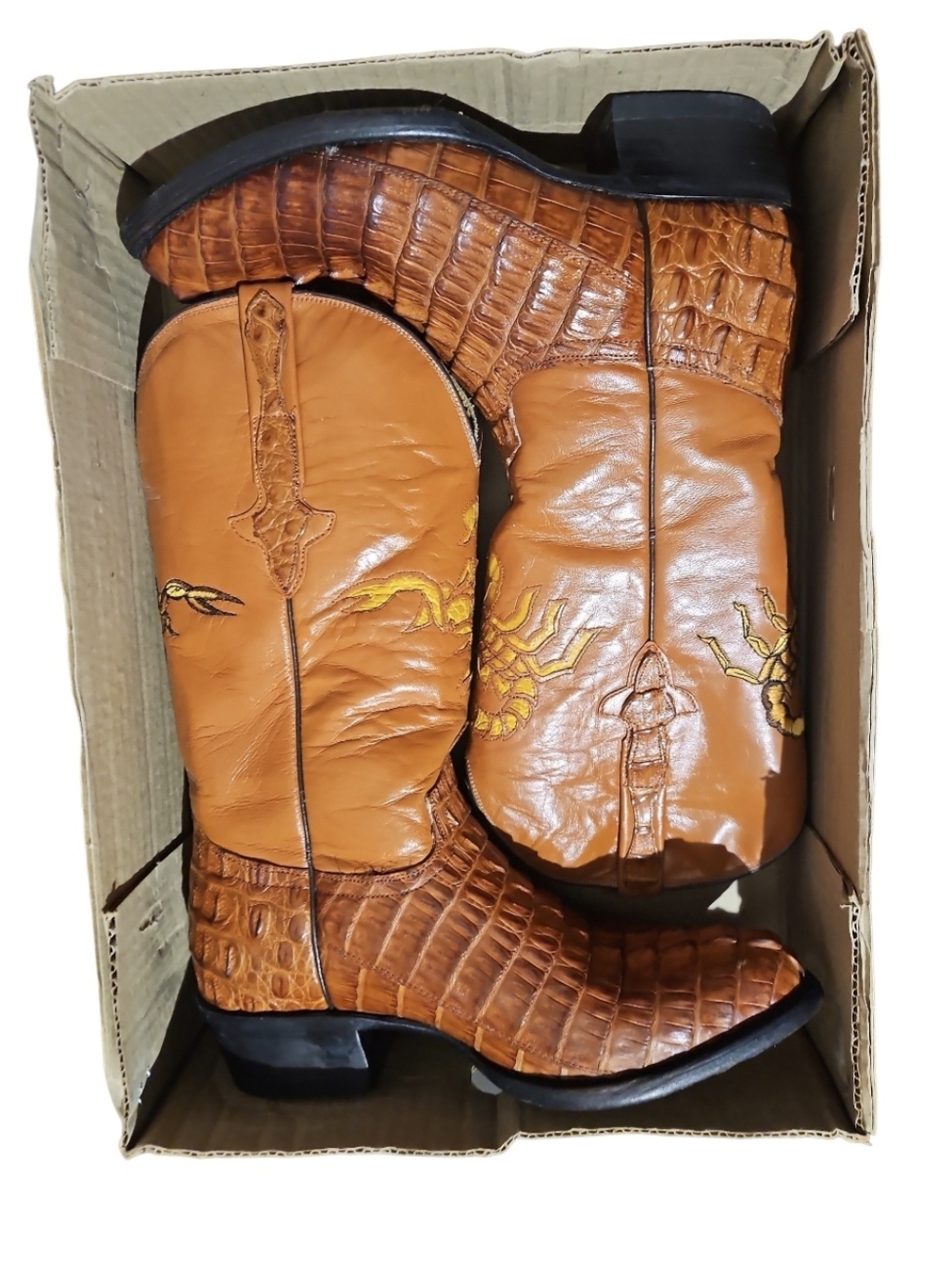 El Alacrán de Durango Western Boots Exotic Caiman Tail 8.5 Cognac Style 7934 - Picture 7 of 17